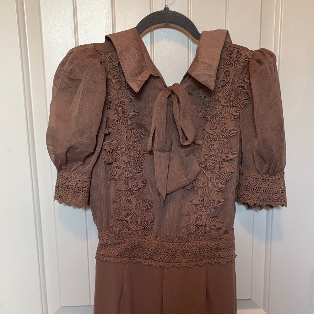 Brown Lace Detail Jumpsuit - Picture 3 of 8